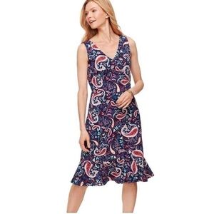 Talbots Paisley Flounce Hem Vneck Midi Dress Size Large NWOT